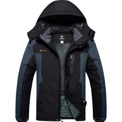 Chaqueta de esquí impermeable para hombre resistente al viento forro polar con capucha – gris/negro XXL