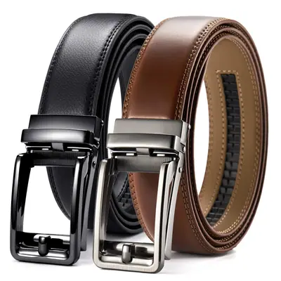 Cinturón de cuero para hombre 35mm hebilla automática 2 unidades – Negro/Marrón