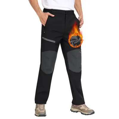 Pantalones de senderismo softshell impermeables forrados cálidos para hombre – Negro EU XXL
