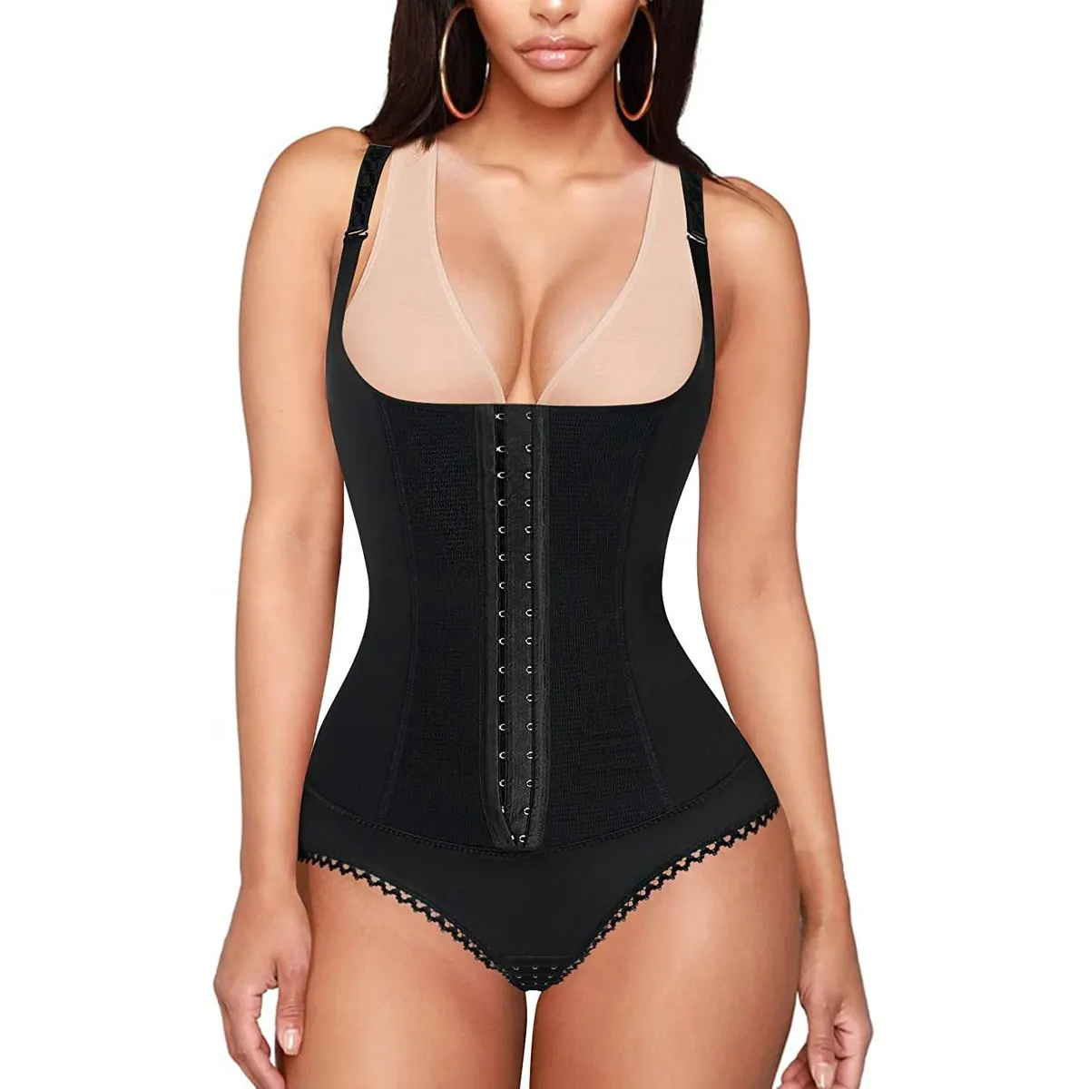 KUMAYES bodysuit de modelado para mujer de ropa interior reductor con escote abierto - negro M