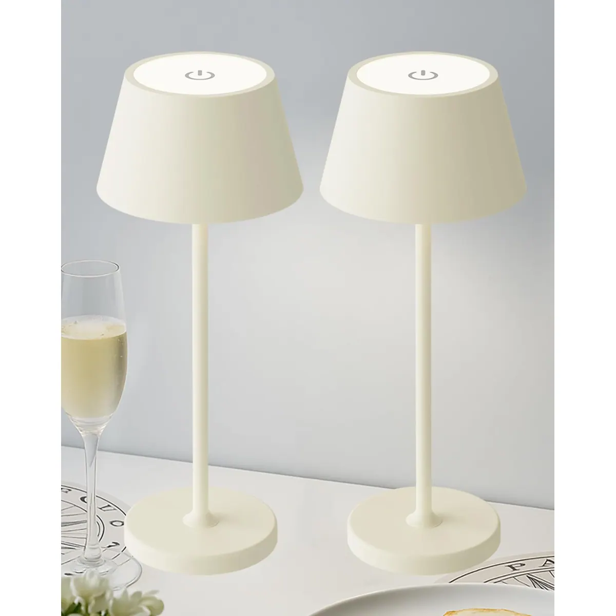 Lámpara de mesa LED recargable 5000mAh táctil regulable 2-pack – Blanco