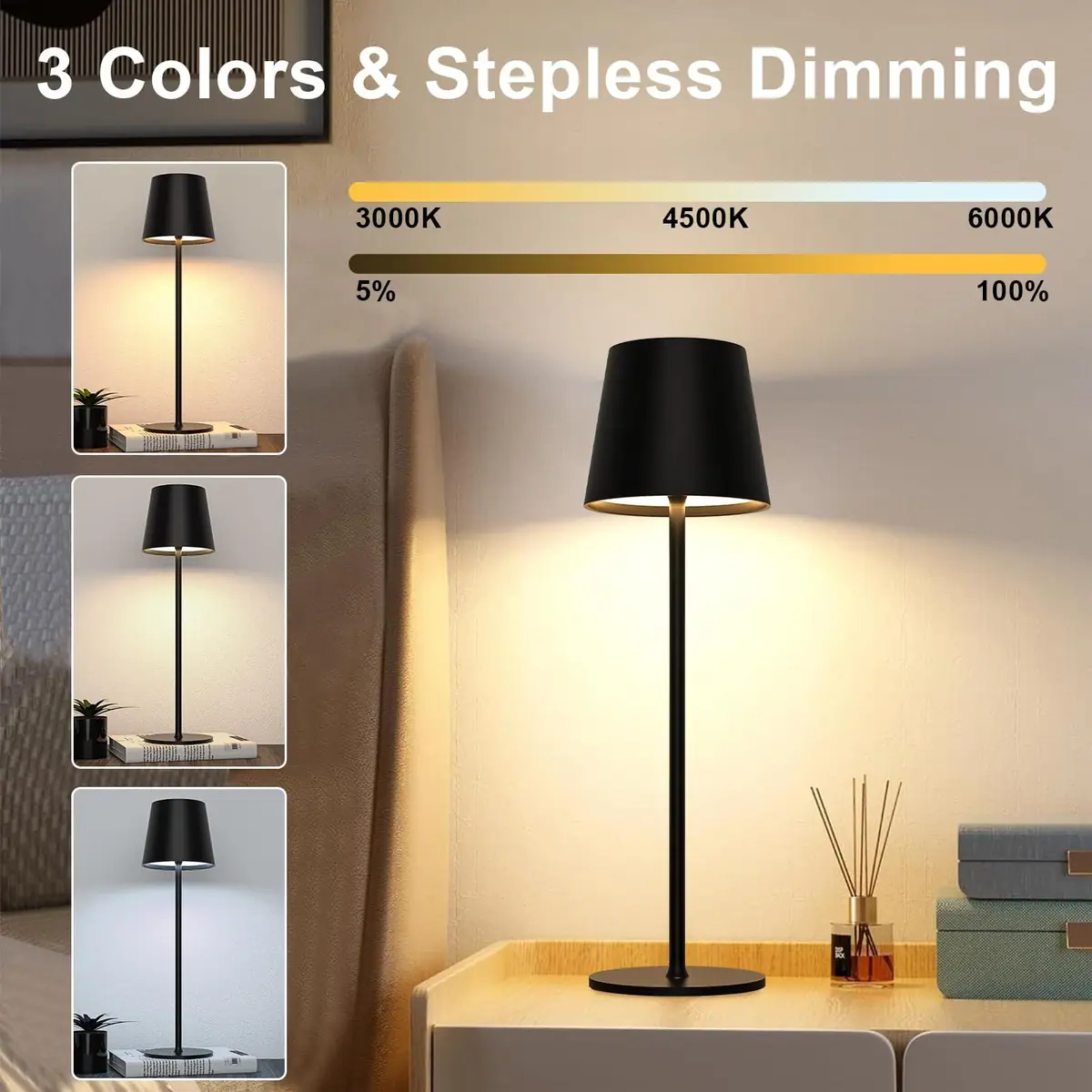 Lámpara de mesa LED regulable recargable 2-pack táctil inalámbrica USB-C - Negra IP44 impermeable – foto 2