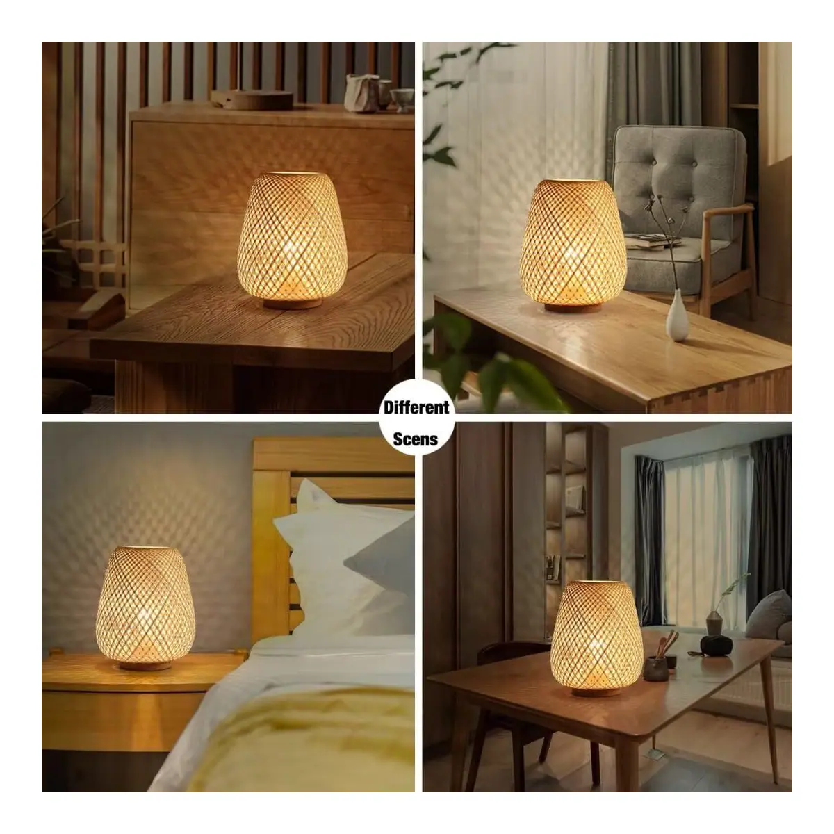 Lámpara de mesa linterna de bambú estilo japonés luz nocturna decorativa – Natural – foto 4