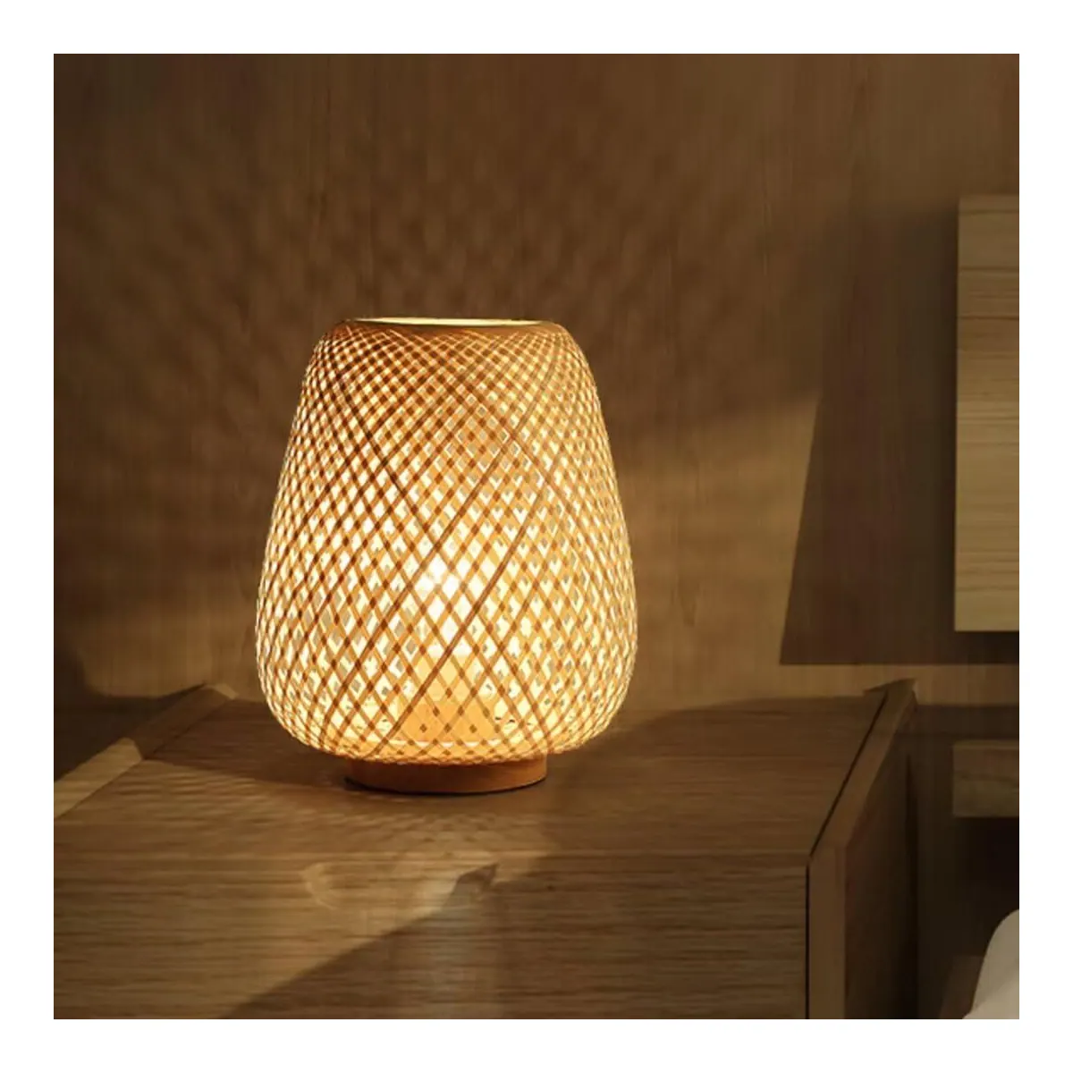 Lámpara de mesa linterna de bambú estilo japonés luz nocturna decorativa – Natural
