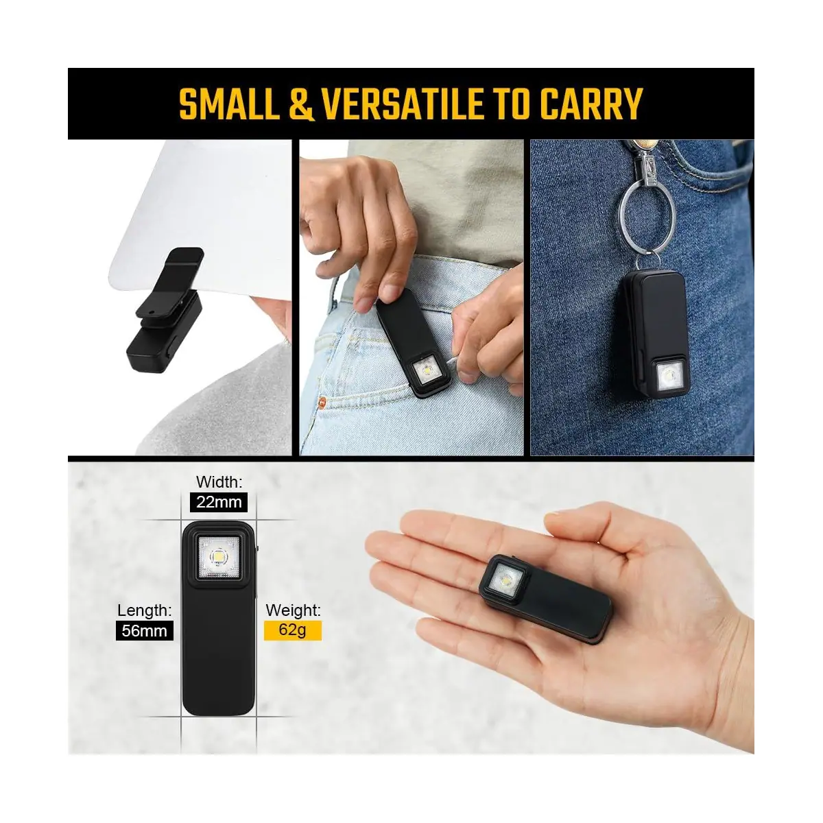 Linterna de bolsillo recargable con clip IPX4 mini clip-on luz para running portátil - Talla única – foto 2