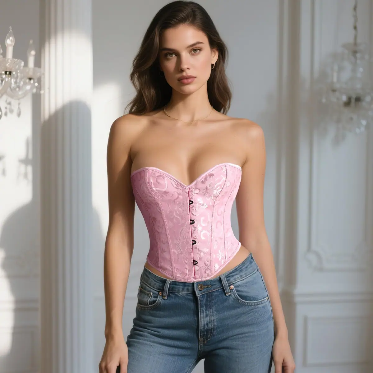 Top corsé Bustier Encaje Overbust – Rosa M – foto 4