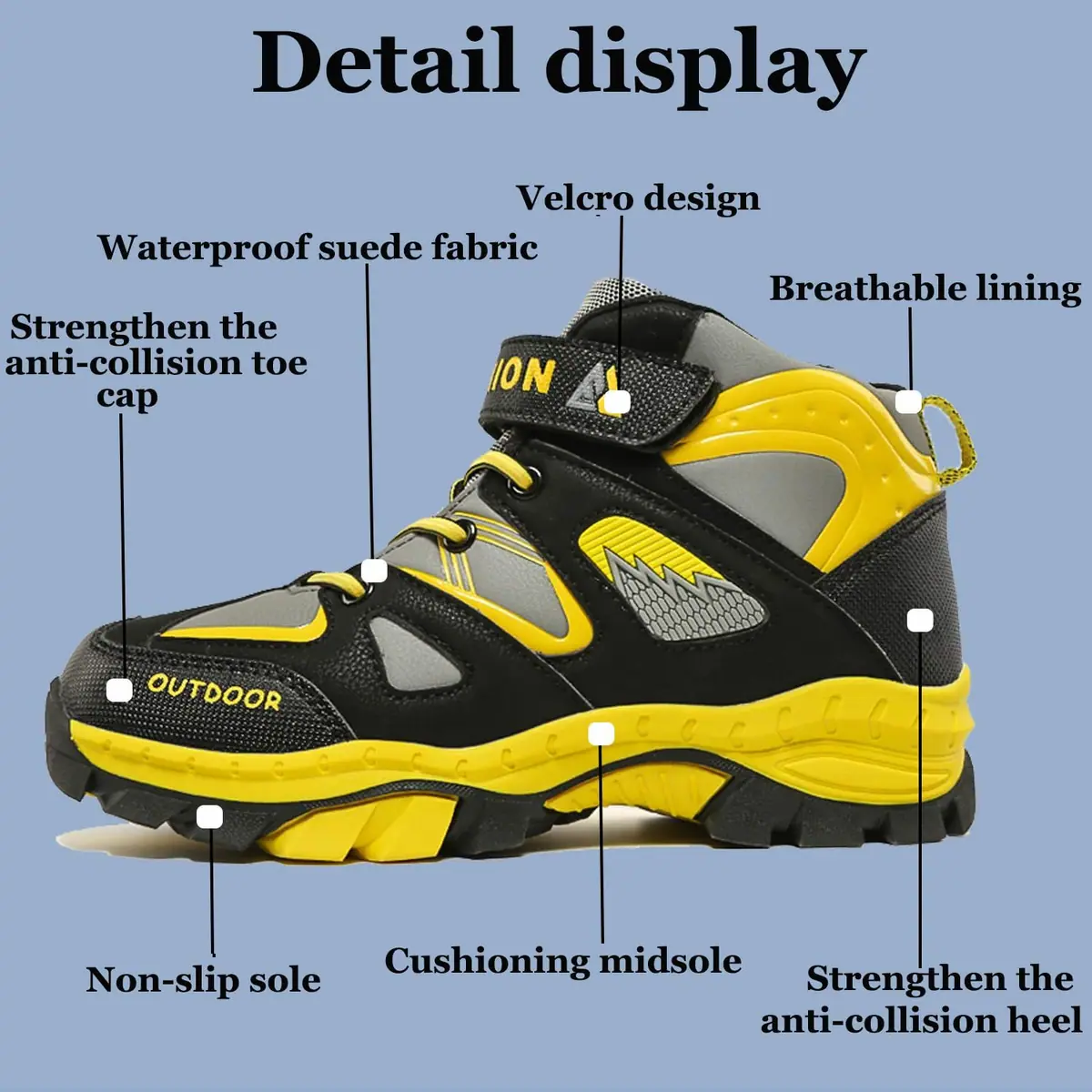 Zapatillas de senderismo infantil impermeables transpirables antideslizantes – Amarillo EU 32 – foto 3
